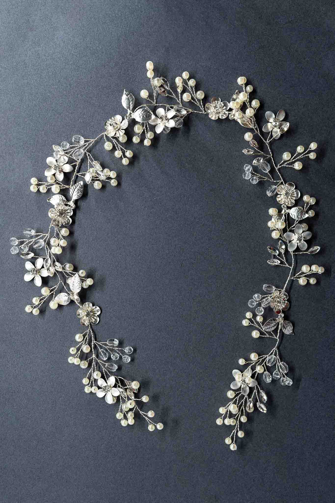 Eternal Vine Hair Band flowers gems Headband pearls petals rhinestone Silver