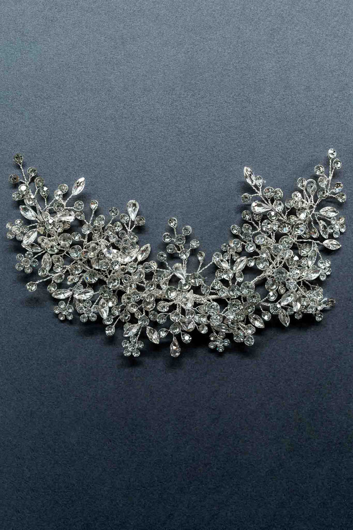 Rosalyn Hair Band flowers gems Headband petals rhinestones Silver