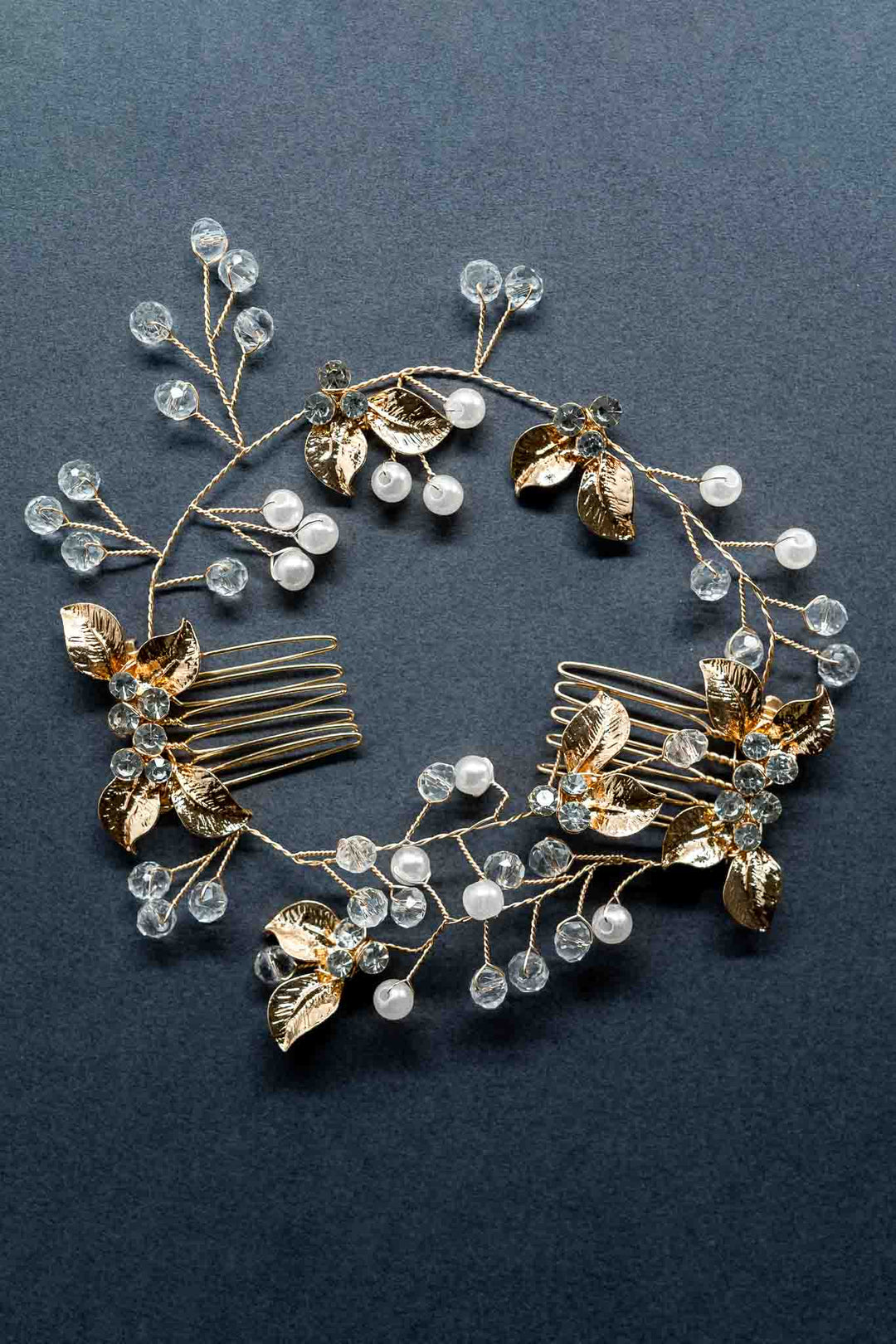 Iris Hair Band gems golden leaves Headband Pearls Rhinestones Vine