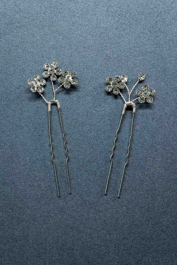 Blooming Rhinestone Hair Pin Set flowers hairpin hairpins rhinestones Silver