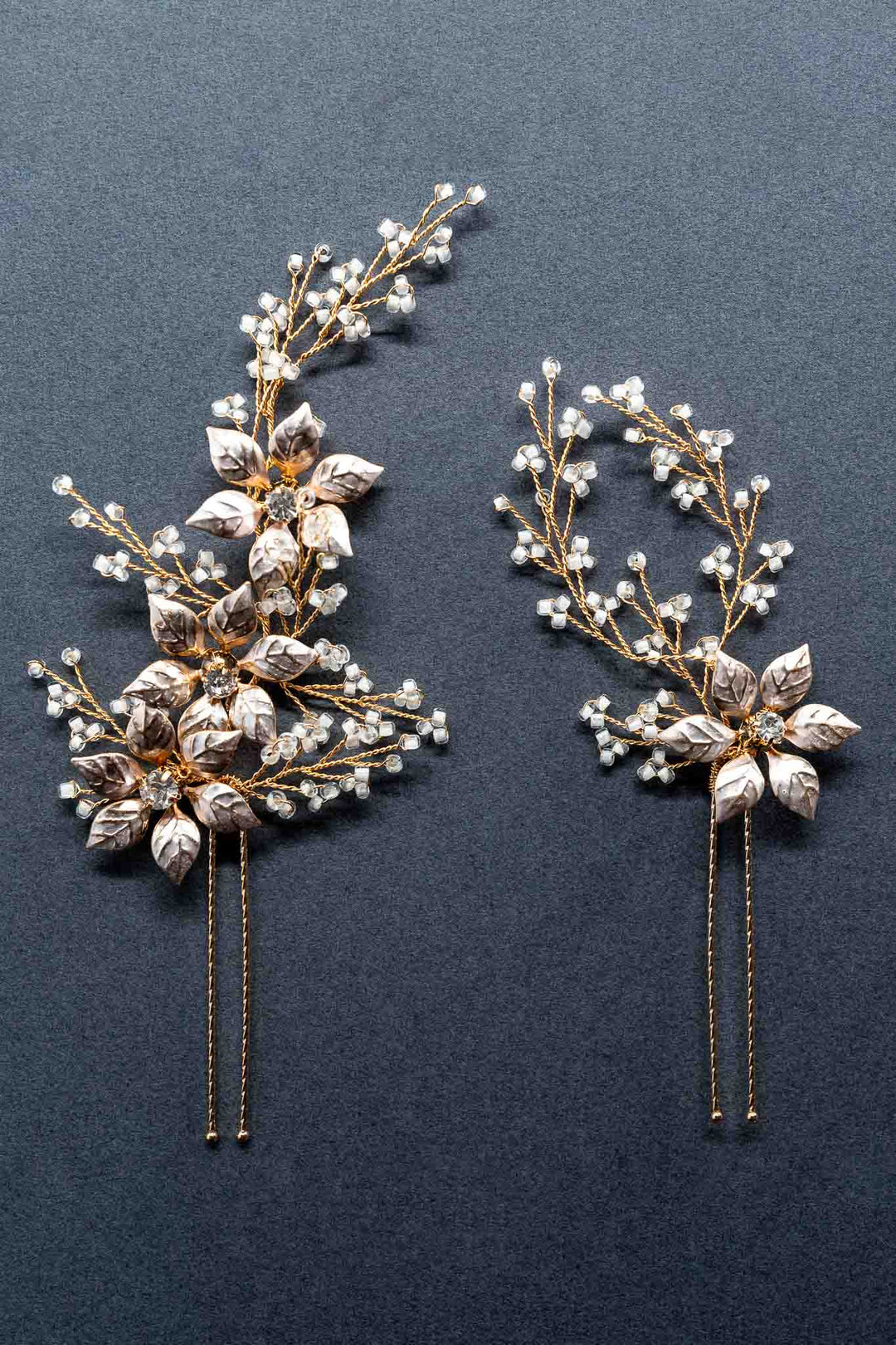 Stella Hair Pin Set beads Flowers gems hairpin Rose Gold